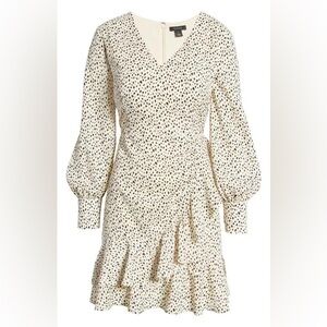 Halogen Speckle‎ Print Long Sleeve Dress - Ivory- Black size XS
